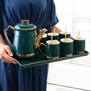 Hot Royal British Gilding Kitchen Accessories Porcelain Marble Green Water <b>Set</b> Coffee <b>Tea</b> <b>Sets</b> - Product Image 2