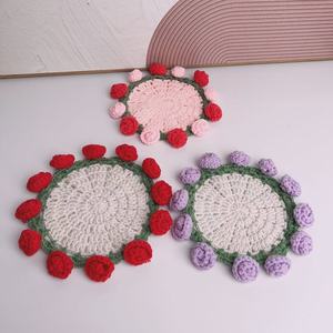 Handmade Crocheted Rose Coasters Round Off White PP <b>Material</b> Creative Gift For Cups - Product Image 1