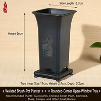 Pot de fleurs carré en résine 15,7 cm, plusieurs trous de drainage, écologique, style chinois simple, pour utilisation sur bureau ou dans un jardin, idéal pour orchidées et bonsaïs