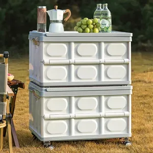 Boîte <span class=keywords><strong>de</strong></span> <span class=keywords><strong>rangement</strong></span> pliable pour le camping avec roues, boîte d'organisation portable pour pique-nique en plein air, chariot <span class=keywords><strong>de</strong></span> courses en plastique PP pour voiture - Product Image 3