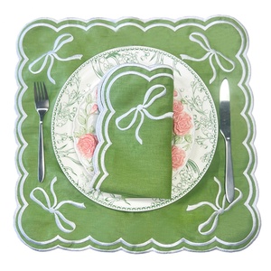 Serviettes en lin à motifs personnalisés avec double bordure brodée, en tissu de lin, pour mariage, Noël, Saint-Valentin, cadeau économique - Product Image 3