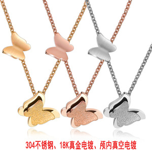 Collier papillon en acier inoxydable, double couche, pendentif givré de 14 mm, chaîne de clavicule, bijoux à porter au quotidien, cadeau - Product Image 5