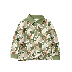 BT1824 Haut personnalisé à imprimé camouflage vert cerf pour bébé garçon, pull à manches longues avec fermeture éclair pour enfants, vêtement d'été - Product Image 1