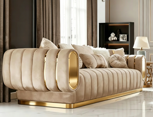 Sofá Seccional de Lujo en Terciopelo con Estructura de Acero Inoxidable, Cómodo para Sala de Estar, Apartamento, Casa, Hotel, Centro Comercial, Modelo MR-3032S - Product Image 1