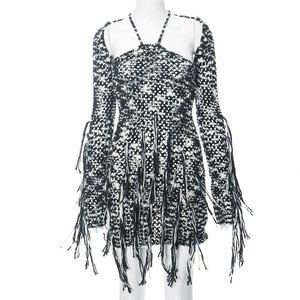 Abito casual da donna lavorato a <span class=keywords><strong>maglia</strong></span> nero e maniche lunghe maglione lavorato a <span class=keywords><strong>maglia</strong></span> con colletto <span class=keywords><strong>elegante</strong></span> abbigliamento da donna - Product Image 3