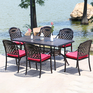 Nhà Hàng Khách Sạn <span class=keywords><strong>Bistro</strong></span> Đồ Nội Thất Ngoài Trời Giải Trí <span class=keywords><strong>Alu</strong></span> Kim Loại Vườn Bàn Và Ghế 7Pcs Đúc Nhôm Patio Ăn Bộ - Product Image 1