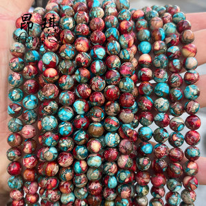 Gran oferta de cuentas de piedras preciosas naturales pulidas de <span class=keywords><strong>jaspe</strong></span> imperial rojo <span class=keywords><strong>azul</strong></span>, cuentas de <span class=keywords><strong>jaspe</strong></span> imperial sueltas redondas para hacer pulseras - Product Image 4