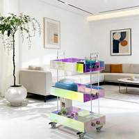 Table basse moderne en acrylique transparent pour salon, pliable et mobile, design iridescent avec roulettes, couleur et taille personnalisables