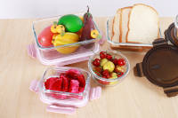 Ensemble de 4 bols de cuisine en verre borosilicate haute résistance pour salade, gâteau et mélange, avec couvercles en silicone PP, résistants à la chaleur et adaptés au four