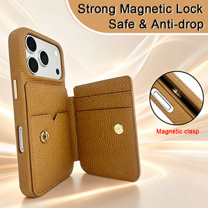 Étui portefeuille en cuir PU texturé avec fermeture à pression, rangement pour cartes, coque légère antichoc pour <span class=keywords><strong>iPhone</strong></span> 17/18 Pro Max - Product Image 2