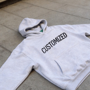 Sudadera con Capucha Blanca Lisa Unisex 100% Algodón, Sudadera Corta para <span class=keywords><strong>Hombre</strong></span>, Impresión Personalizada, Felpa Francesa Gruesa, Estilo Urbano, Sudadera Oversize - Product Image 4