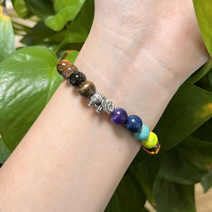 <span class=keywords><strong>Bracelet</strong></span> à perles <span class=keywords><strong>7</strong></span> <span class=keywords><strong>chakras</strong></span> avec œil <span class=keywords><strong>de</strong></span> <span class=keywords><strong>tigre</strong></span>, améthyste et pierres multicolores, <span class=keywords><strong>bracelet</strong></span> chakra avec pendentif éléphant - Product Image 6