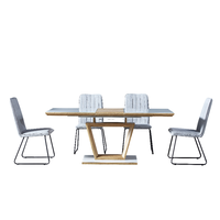 Ensemble de table à manger extensible moderne en verre avec 6 chaises, style nordique, plateau en MDF pour mobilier de salle à manger de luxe