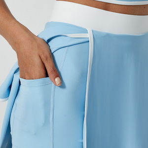 YIYI Deep U-neck Sexy strisce regolabili reggiseno da donna Set Yoga gonna corta con spacco 2 in1 <span class=keywords><strong>Leggings</strong></span> con tasche per ragazze Set sportivo - Product Image 5