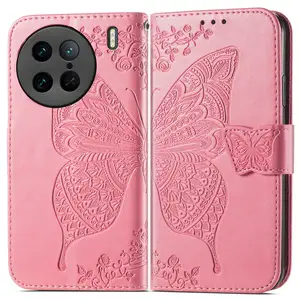 Wholesale High Quality Leather Case Wallet Case Butterfly Pattern Wrist Strap For Vivo S17 V29 X90 T2x Phone Case