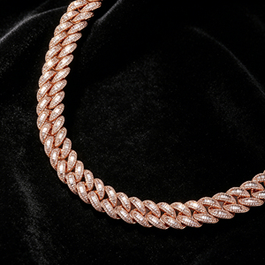 Collier ras du cou plaqué or rose avec diamants taille baguette, chaîne à maillons, luxe, unisexe, pour tous les jours - Product Image 3