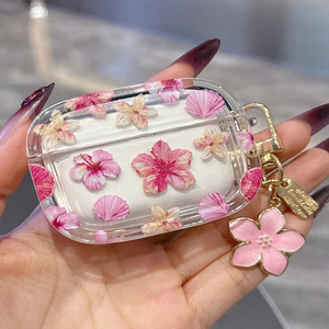เคสใสลายดอกไม้น่ารักสำหรับ AirPods Pro พร้อมพวงกุญแจรูปดอกไม้ เคสบางเบาป้อ<span class=keywords><strong>ง</strong></span>กันรอยขีดข่วนสำหรับ Airpods 4/3/2/1 - Product Image 1