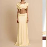 Ensemble deux pièces pour femme : haut court drapé sans bretelles et jupe longue, couleur unie, pour soirée, été, élégant, vente en gros OEM