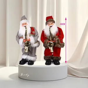 Figurine de décoration de chambre de Noël 80 cm en plastique Xmas Standing Saxophone Père Noël avec sac de cavalier