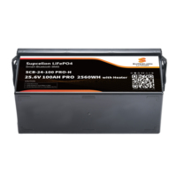 Surveillance Bluetooth haute capacité systèmes de stockage solaire hors réseau 24V 100Ah LiFePO4 batterie au lithium-ion prismatique avec chauffage