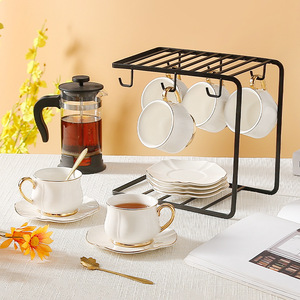 Service de tasses en céramique de style européen, luxe léger, avec poignée dorée, haute valeur, pour café, thé de l'après-midi, thé aux fleurs, expresso, vaisselle de dîner - Product Image 2