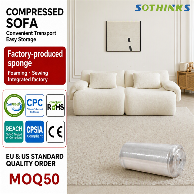 China Factory Vacuum Memory Foam Couch Furniture Apartment Fabric Sectional Living Room Compressed Sofa