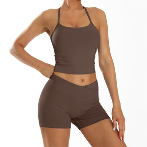 Conjunto de <span class=keywords><strong>Ropa</strong></span> de <span class=keywords><strong>Yoga</strong></span> para Mujer, Secado Rápido, Nailon + Spandex, <span class=keywords><strong>Ropa</strong></span> Deportiva para Todas las Temporadas, Chaleco de <span class=keywords><strong>Yoga</strong></span> para Correr al Aire Libre, Conjunto Deportivo Corto - Product Image 4
