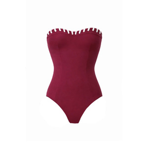Women <b>Strapless</b> Bandeau One Piece <b>Swimsuit</b> Contrast Whipstitch Edge Sweetheart Neckline Monokini Beach Bathing Suit Wholesale - Product Image 6
