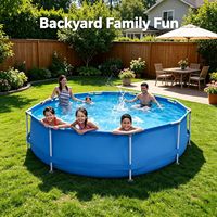 Piscine hors sol ronde pour enfants, avec structure en acier à 8 pieds et revêtement en PVC, idéale pour le camping et les centres de villégiature en extérieur.