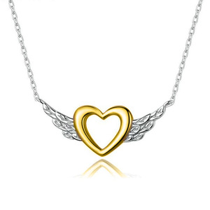 Fashion Hollow Heart <b>Angel</b> Wing Pendant Necklace for Women Two Tone <b>Gift</b> Neck Chain - Product Image 1