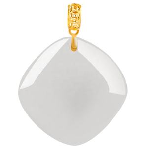 Pendentif carré en jade néphrite naturel, or 18 carats, bijoux pour femmes, design original, cadeau avec certificat d'évaluation D544 - Product Image 5