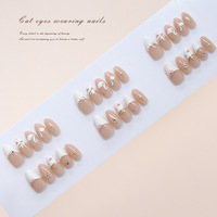 Lot de 30 faux ongles nude pour manucure française avec nœud et motif cœur en fil doré 3D – Prix usine
