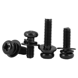 304 Stainless Steel Black Phillips Pan Head Combination Screw M2 M3 M6 With Flat Spring Washer Metric Standard Thread - Product Image 1