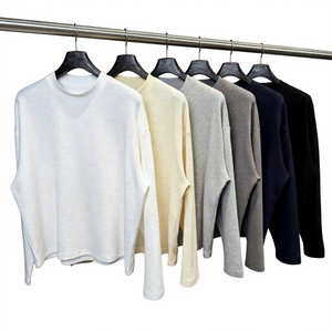 Unisex <b>Black</b> Crew Neck Long Sleeve Knitted Pullover Regular Fit Minimalist Solid Color <b>Sweatshirt</b> - Product Image 3