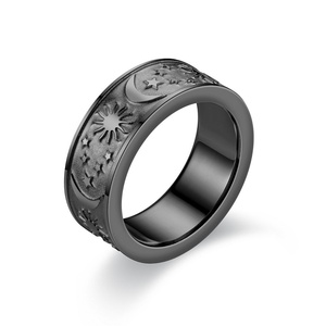 Trendy 8mm Gold Plated Moon Star Sun Black Oil Boho Jewelry Stainless Steel <b>Statement</b> <b>Ring</b> - Product Image 3