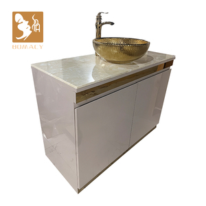 Lavabo de comptoir en marbre personnalisable, équipement de salon écologique commercial en or pour centre commercial et salon - Product Image 1