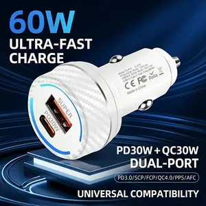 60W High Power Car Charger Dual <b>USB</b> C Fast Charging <b>Adapter</b> <b>Multi</b> Protocol Auto Power Supply Fits Mobile Phones GPS For iPhone - Product Image 6