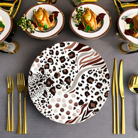 Service de vaisselle en céramique à imprimé animal, motif léopard et zèbre, assiettes en porcelaine pour mariage, fête, événement, décoration de table