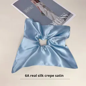 وشاح حريري 100٪ مزدوج الوجه بتصميم هندسي مربع، إكسسوارات شعر على الطراز الكوري، وشاح شعر كبير مصنوع يدويًا من قماش الساتان للنساء - Product Image 2