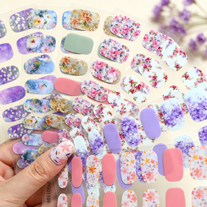 16 autocollants/feuille pour ongles en gel colorés, bandes de vernis à ongles à couverture complète, motifs floraux, longue durée, sans cuisson, décalcomanies pour ongles - Product Image 6