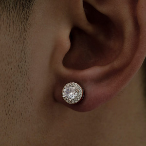 Stud Earrings Round Zircon Inlay Copper Ear Post Geometric Design Hip Hop Fashion For Men Women - Product Image 4