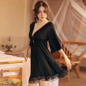 Elegante Lingerie Sexy di Alta Gamma, Abbigliamento <span class=keywords><strong>da</strong></span> <span class=keywords><strong>Notte</strong></span> Tinta Unita, Set con Perizoma in Nylon e Pizzo, Design Seducente e Trasparente - Product Image 3