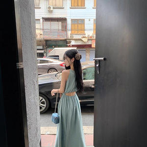 Women's Summer Vacation Beach Dress Off Shoulder Sleeveless Floor Length Empire Waist Solid Color Breathable Dress - Product Image 2