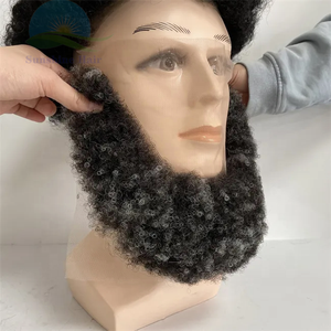 Crochet à main 100% vrais cheveux humains indiens pleine dentelle fausse moustache 4mm <span class=keywords><strong>Afro</strong></span> Kinky Curl 1b20 homme <span class=keywords><strong>barbe</strong></span> couleur grise - Product Image 5