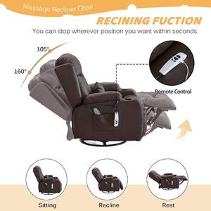 Sillón Reclinable Individual Moderno GlasFlength, Tapizado en Cuero Sintético Negro, con Masaje, Calefacción Eléctrica, Portavasos y USB - Product Image 4