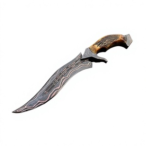 DIY Outdoor Hunting Tool Stainless Damascus Steel <b>Knives</b> With Stag Horn <b>Handle</b> Fine Leather Sheath Stag <b>Handle</b> Knifes - Product Image 2