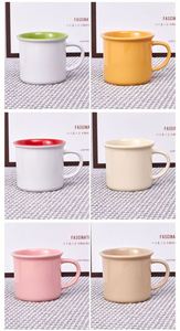Ensemble de 6 tasses à eau épaisses et colorées en porcelaine rétro pour café, thé, lait, cacao, jaune clair, cadeau promotionnel - Product Image 4
