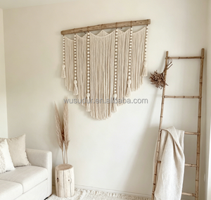 Tapisserie murale en <span class=keywords><strong>macramé</strong></span> Driftwood <span class=keywords><strong>avec</strong></span> perles en <span class=keywords><strong>bois</strong></span> et longues franges, grande décoration murale bohème pour la tête de lit de la chambre - Product Image 4