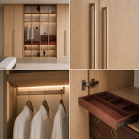 Armoire de luxe en bois grainé profond avec portes en verre teinté et éclairage LED pour villa de luxe, meubles de chambre certifiés FSC