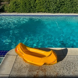 PVC <b>Inflatable</b> Swimming Pool Float 46*22*15.5 Inch Orange Color Ride-On Mattress Lounger Raft for Kids and Pets Relaxation Fun - Product Image 3